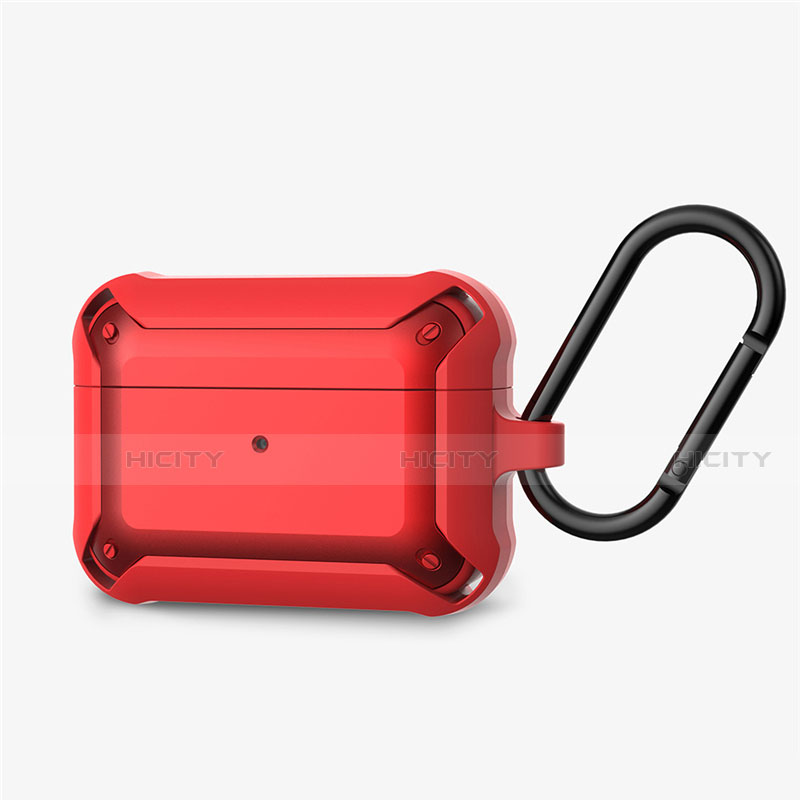 Silikon Hülle Schutzhülle Skin mit Karabiner für AirPods Pro Ladekoffer C03 Rot