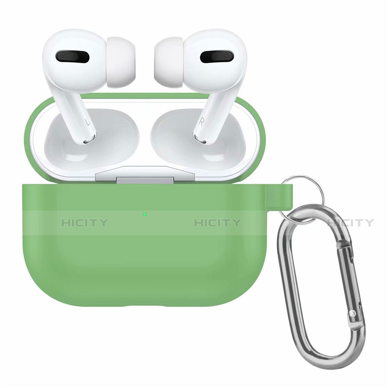 Silikon Hülle Schutzhülle Skin mit Karabiner für AirPods Pro Ladekoffer Grün