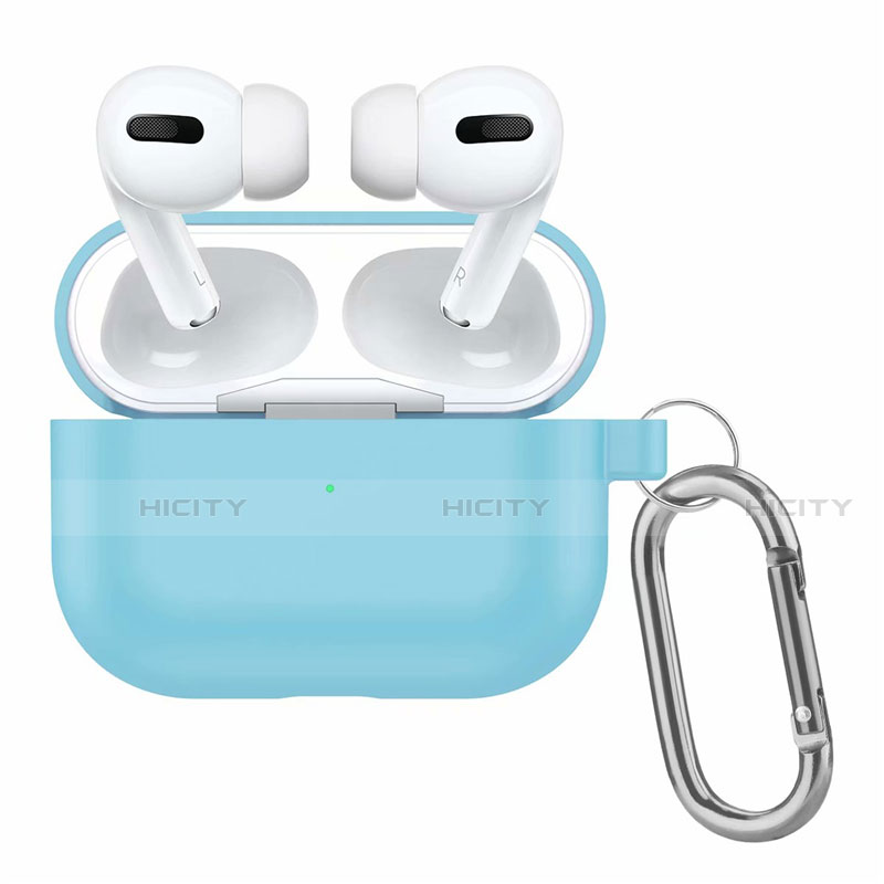 Silikon Hülle Schutzhülle Skin mit Karabiner für AirPods Pro Ladekoffer Hellblau