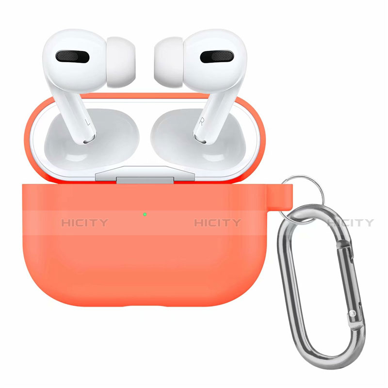 Silikon Hülle Schutzhülle Skin mit Karabiner für AirPods Pro Ladekoffer Orange