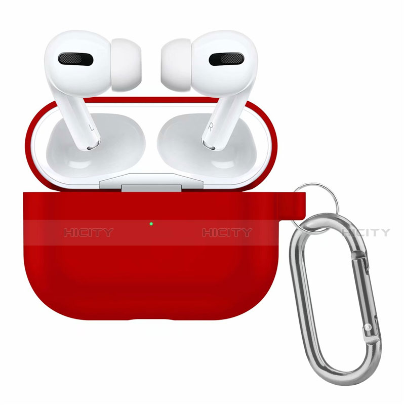 Silikon Hülle Schutzhülle Skin mit Karabiner für AirPods Pro Ladekoffer Rot