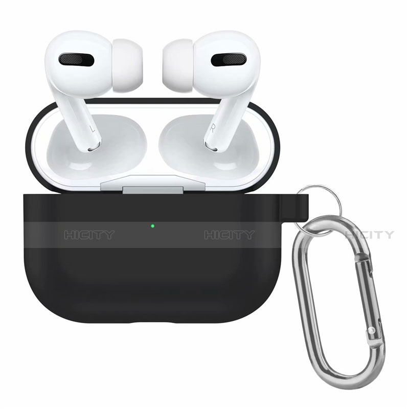 Silikon Hülle Schutzhülle Skin mit Karabiner für AirPods Pro Ladekoffer Schwarz Plus