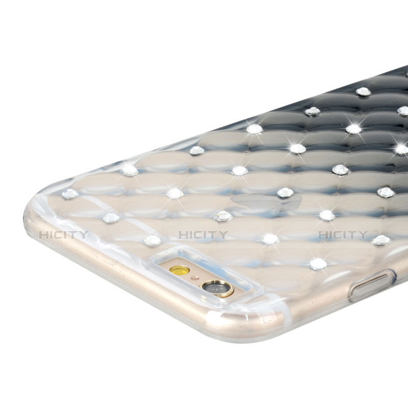 Silikon Hülle Strass Diamant Schutzhülle Durchsichtig Farbverlauf für Apple iPhone 6S Plus Schwarz groß