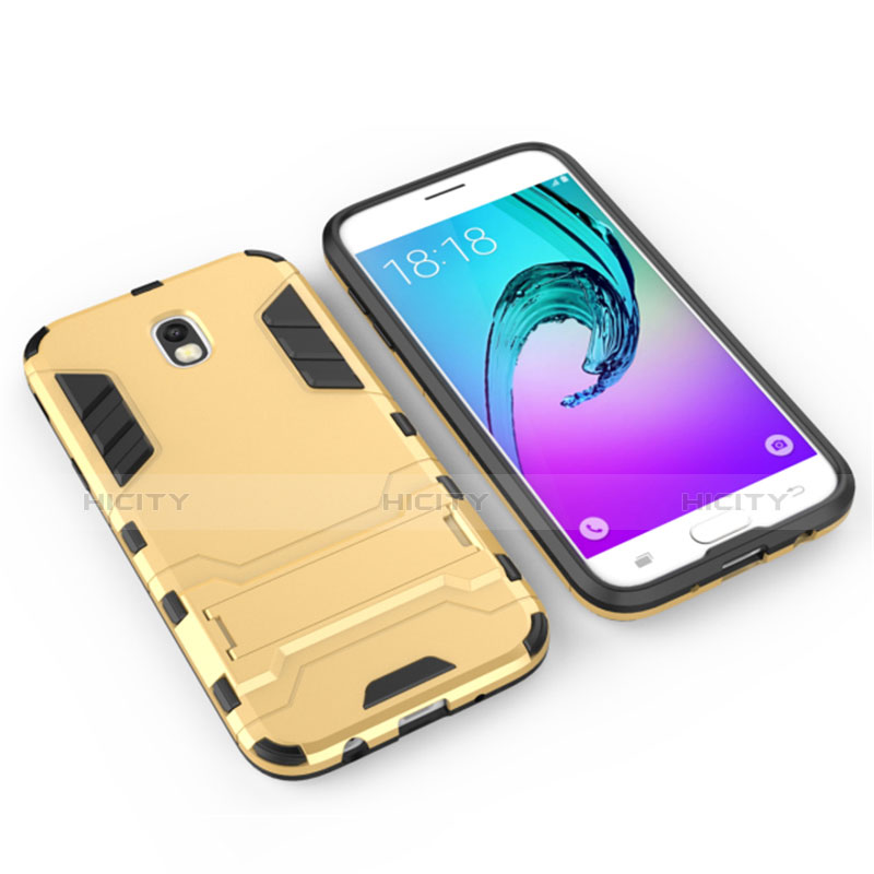 Silikon Hülle und Kunststoff Schutzhülle mit Ständer für Samsung Galaxy J5 (2017) Duos J530F Gold