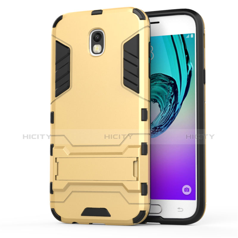 Silikon Hülle und Kunststoff Schutzhülle mit Ständer für Samsung Galaxy J5 (2017) SM-J750F Gold