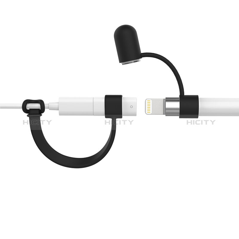 Silikon Kappenhalter Kabeladapter Tether-Kits Anti-Verloren für Apple Pencil Schwarz