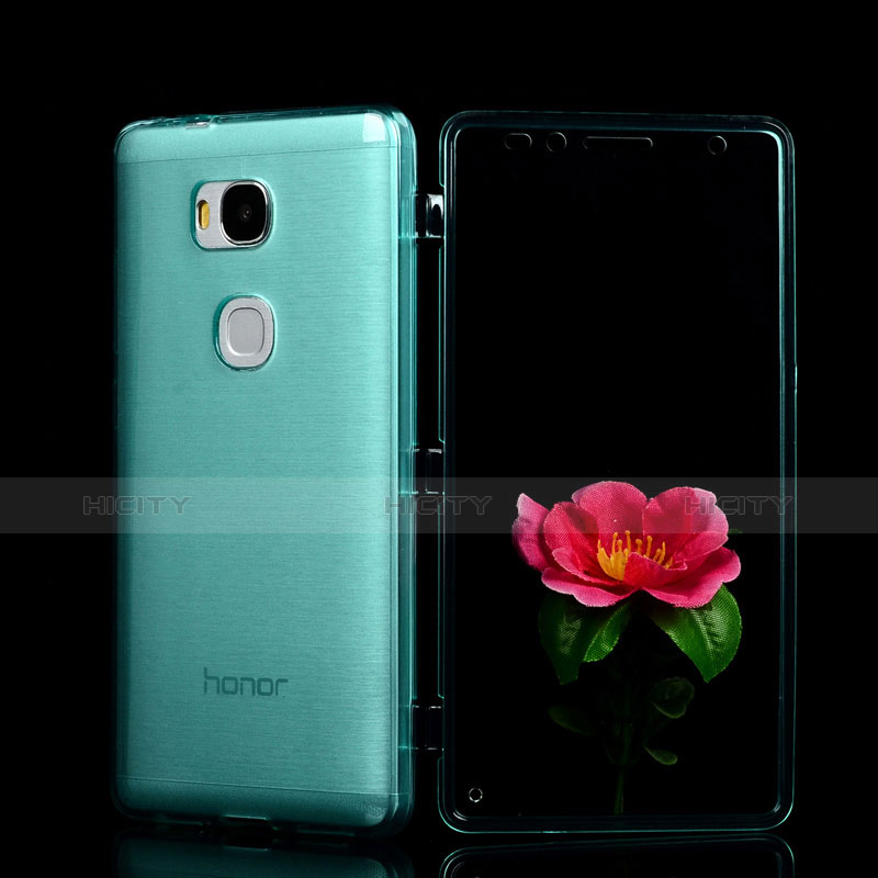 Silikon Schutzhülle Flip Tasche Durchsichtig Transparent für Huawei Honor 5X Hellblau