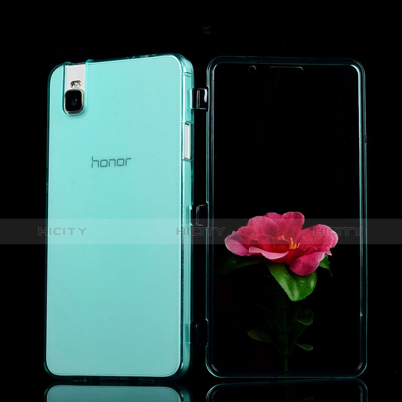 Silikon Schutzhülle Flip Tasche Durchsichtig Transparent für Huawei Honor 7i shot X Hellblau groß