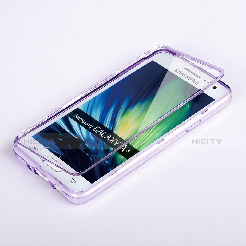 Silikon Schutzhülle Flip Tasche Durchsichtig Transparent für Samsung Galaxy A3 Duos SM-A300F Violett