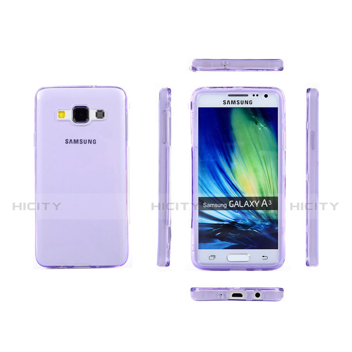 Silikon Schutzhülle Flip Tasche Durchsichtig Transparent für Samsung Galaxy A3 Duos SM-A300F Violett