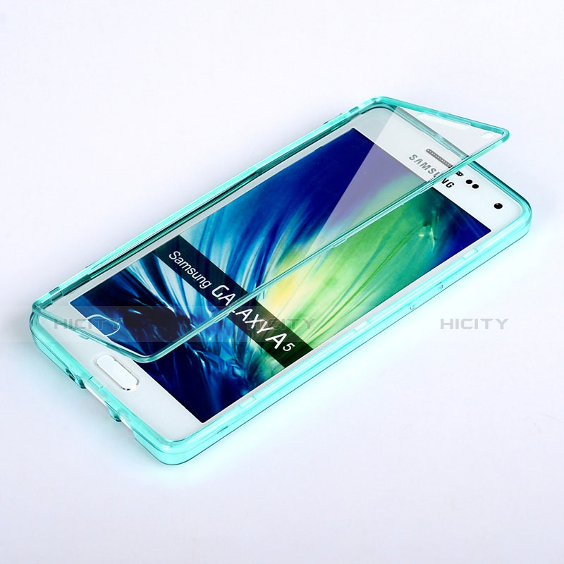 Silikon Schutzhülle Flip Tasche Durchsichtig Transparent für Samsung Galaxy A5 Duos SM-500F Hellblau