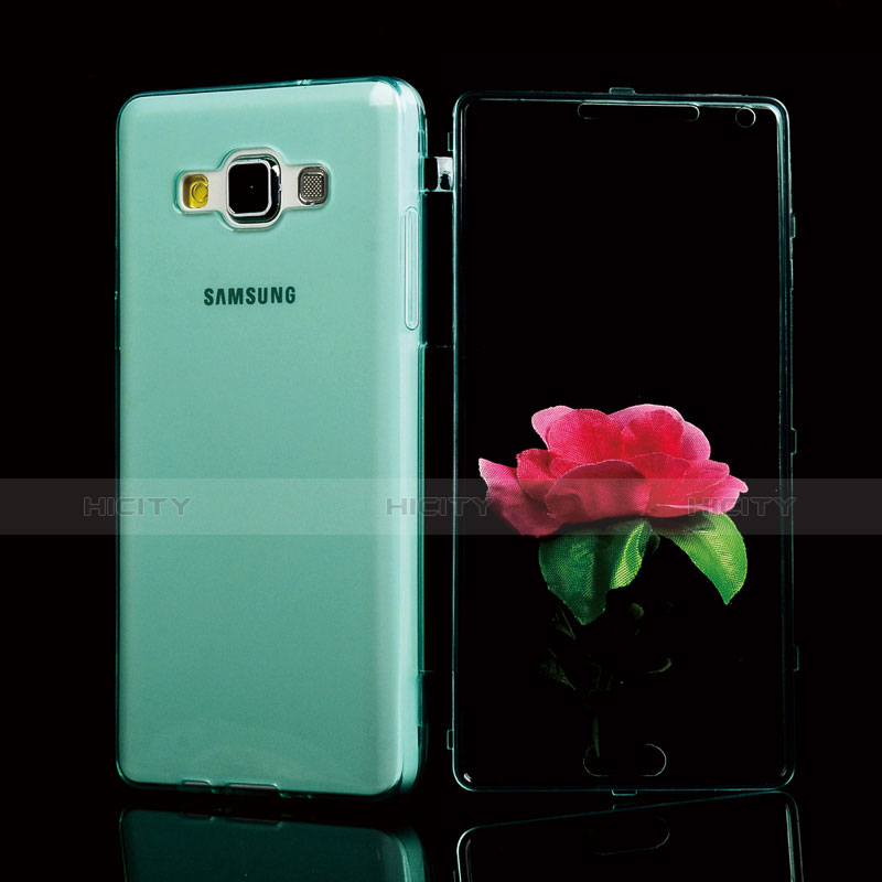 Silikon Schutzhülle Flip Tasche Durchsichtig Transparent für Samsung Galaxy A5 Duos SM-500F Hellblau