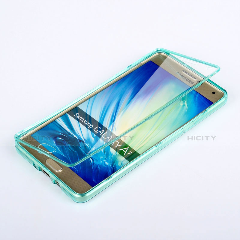 Silikon Schutzhülle Flip Tasche Durchsichtig Transparent für Samsung Galaxy A7 SM-A700 Hellblau