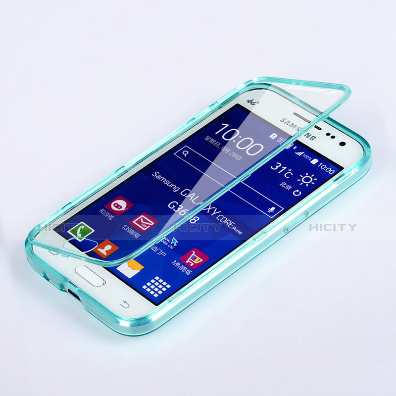 Silikon Schutzhülle Flip Tasche Durchsichtig Transparent für Samsung Galaxy Core Prime G360F G360GY Hellblau