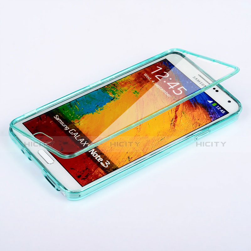 Silikon Schutzhülle Flip Tasche Durchsichtig Transparent für Samsung Galaxy Note 3 N9000 Hellblau