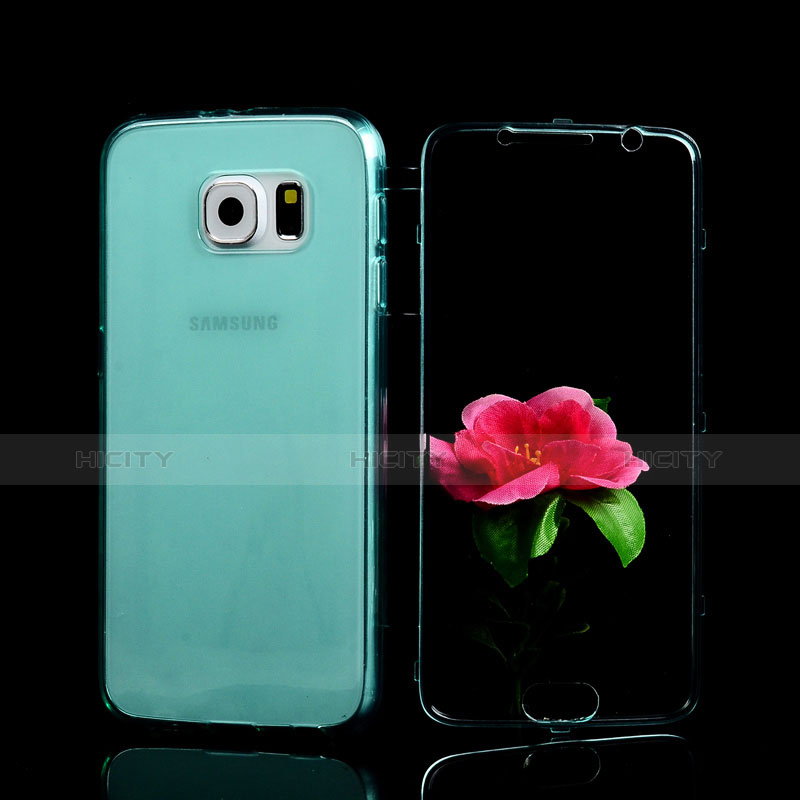 Silikon Schutzhülle Flip Tasche Durchsichtig Transparent für Samsung Galaxy S6 Duos SM-G920F G9200 Hellblau