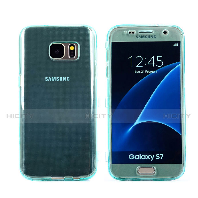 Silikon Schutzhülle Flip Tasche Durchsichtig Transparent für Samsung Galaxy S7 G930F G930FD Hellblau