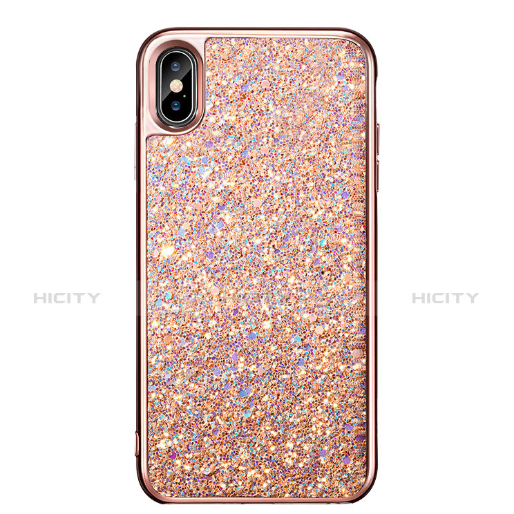 Silikon Schutzhülle Gummi Tasche Bling Bling für Apple iPhone Xs Rosegold Plus