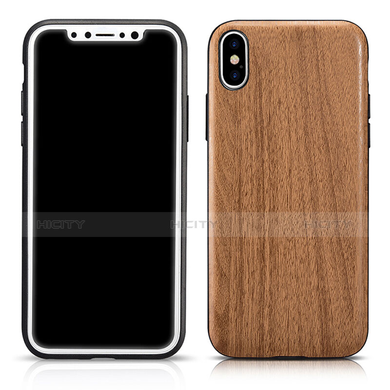 Silikon Schutzhülle Gummi Tasche Holzmaserung Muster für Apple iPhone X Braun groß