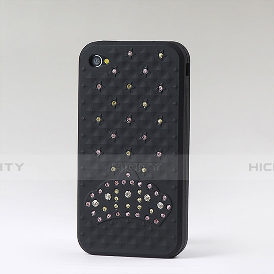 Silikon Schutzhülle Gummi Tasche Strass Diamant für Apple iPhone 4S Schwarz