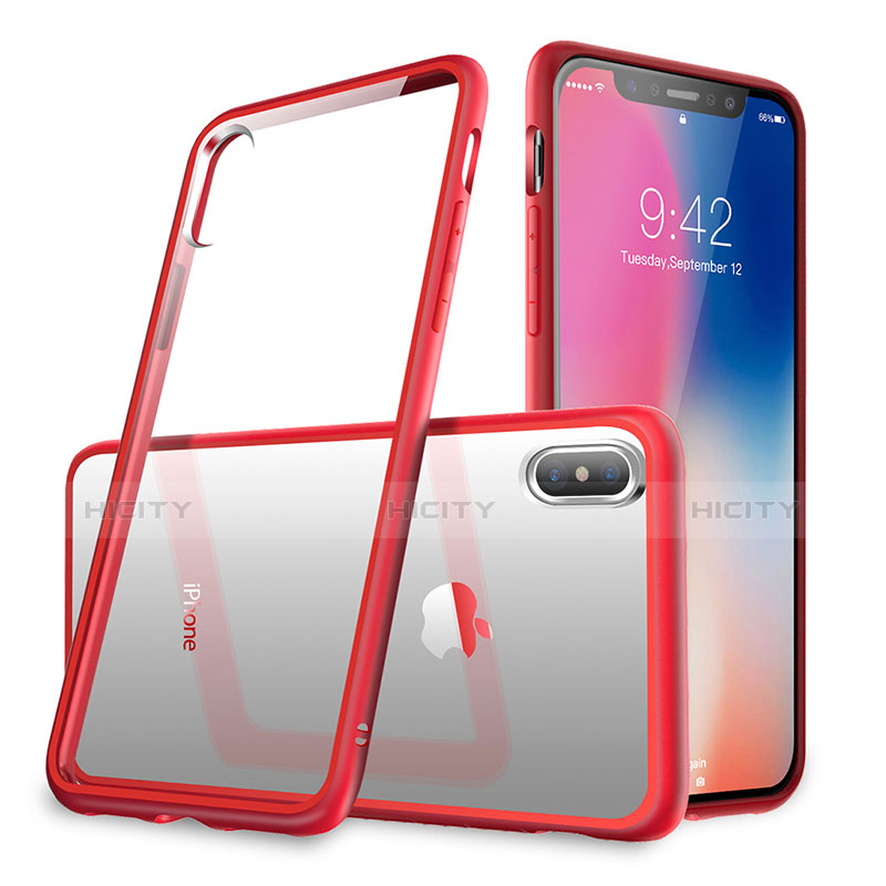 Silikon Schutzhülle Rahmen Tasche Durchsichtig Transparent Spiegel 360 Grad für Apple iPhone X Rot Plus