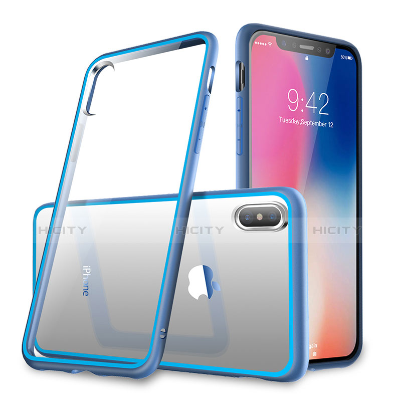 Silikon Schutzhülle Rahmen Tasche Durchsichtig Transparent Spiegel 360 Grad für Apple iPhone Xs Blau Plus