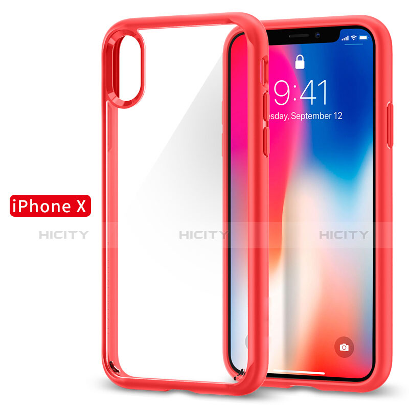 Silikon Schutzhülle Rahmen Tasche Durchsichtig Transparent Spiegel 360 Grad für Apple iPhone Xs Max Rot