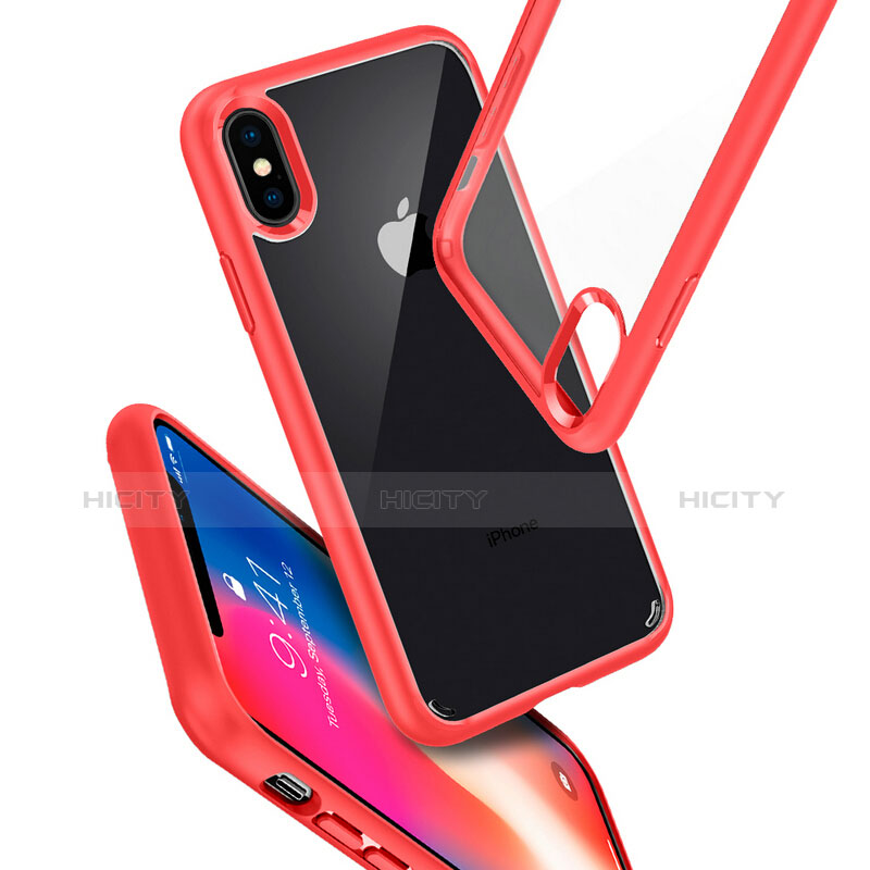 Silikon Schutzhülle Rahmen Tasche Durchsichtig Transparent Spiegel 360 Grad für Apple iPhone Xs Max Rot