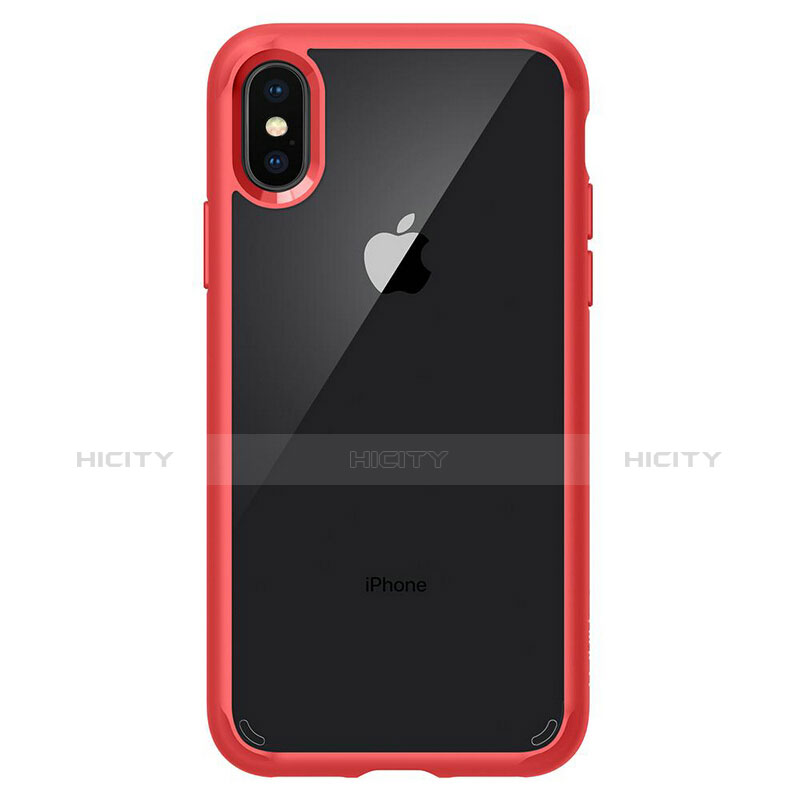 Silikon Schutzhülle Rahmen Tasche Durchsichtig Transparent Spiegel 360 Grad für Apple iPhone Xs Max Rot