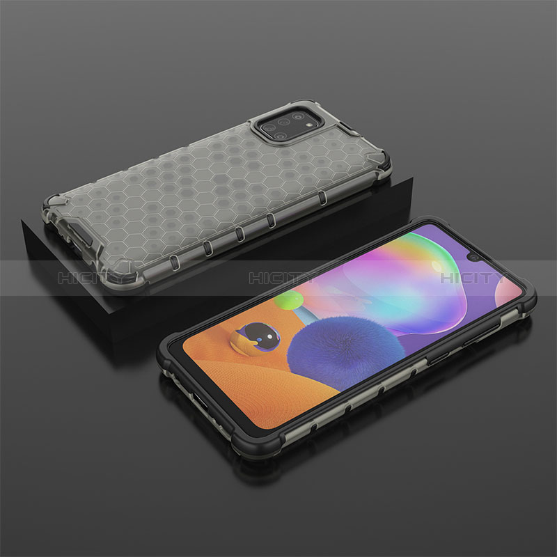 Silikon Schutzhülle Rahmen Tasche Hülle Durchsichtig Transparent 360 Grad Ganzkörper AM2 für Samsung Galaxy A31 Schwarz Plus