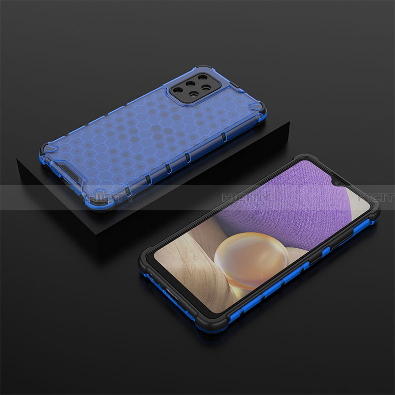 Silikon Schutzhülle Rahmen Tasche Hülle Durchsichtig Transparent 360 Grad Ganzkörper AM2 für Samsung Galaxy A32 5G Blau