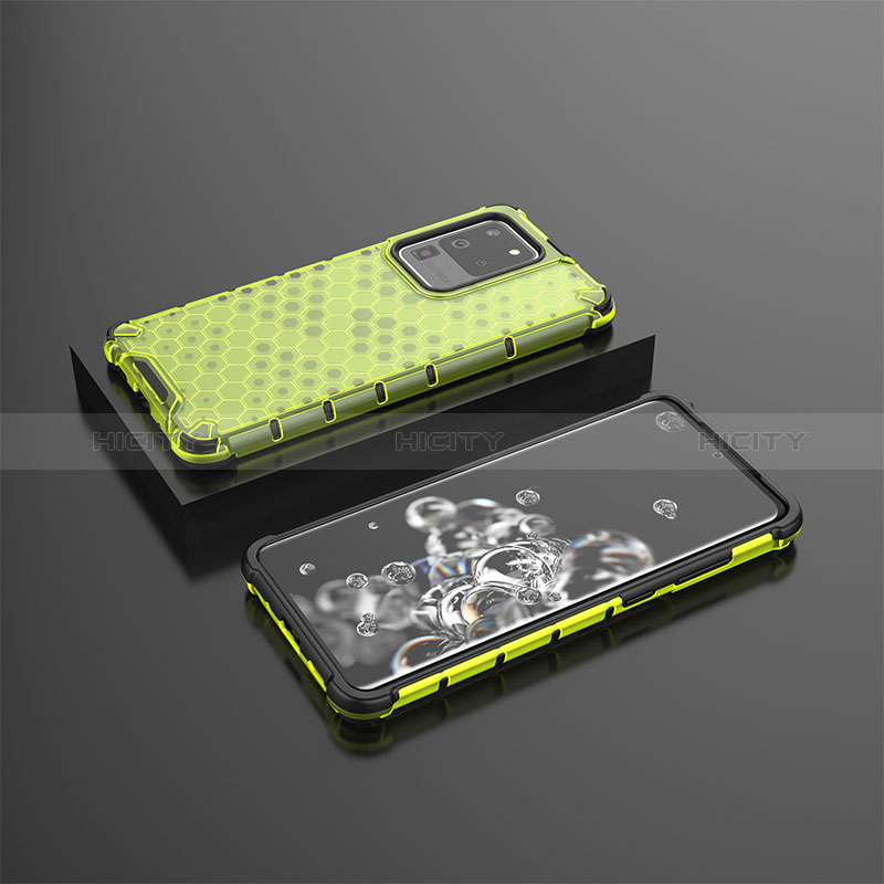 Silikon Schutzhülle Rahmen Tasche Hülle Durchsichtig Transparent 360 Grad Ganzkörper AM2 für Samsung Galaxy S20 Ultra 5G Grün Plus