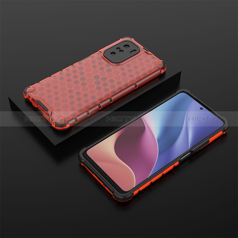 Silikon Schutzhülle Rahmen Tasche Hülle Durchsichtig Transparent 360 Grad Ganzkörper AM2 für Xiaomi Poco F3 5G Rot