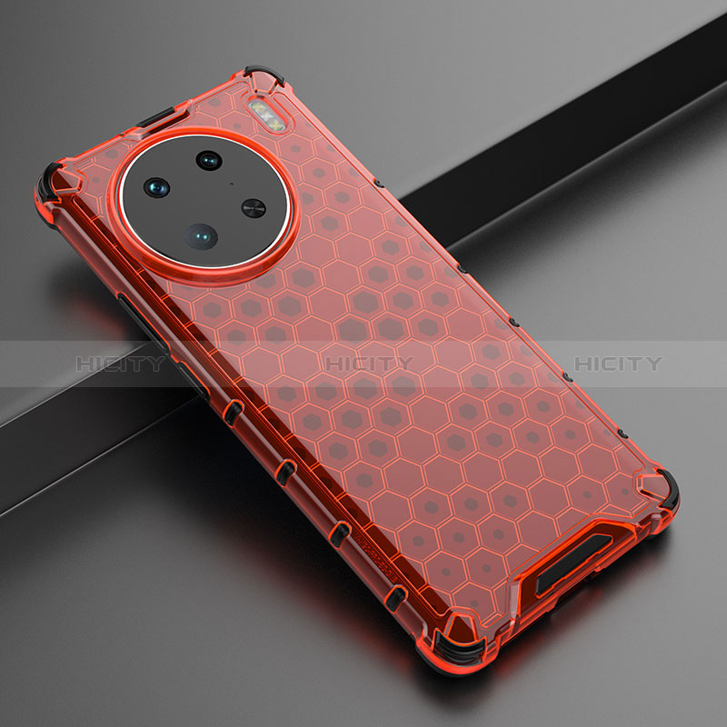 Silikon Schutzhülle Rahmen Tasche Hülle Durchsichtig Transparent 360 Grad Ganzkörper AM3 für Vivo X90 Pro 5G Rot