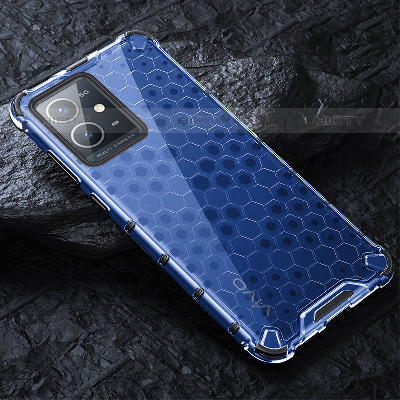 Silikon Schutzhülle Rahmen Tasche Hülle Durchsichtig Transparent 360 Grad Ganzkörper AM4 für Vivo T1 5G India Blau