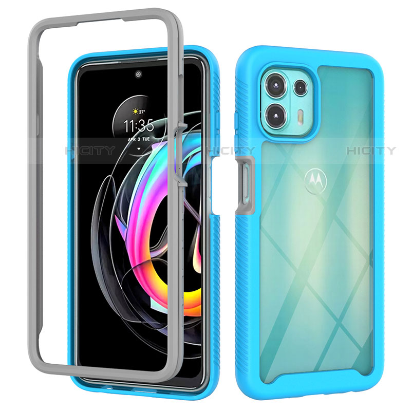 Silikon Schutzhülle Rahmen Tasche Hülle Durchsichtig Transparent 360 Grad Ganzkörper für Motorola Moto Edge 20 Lite 5G Cyan