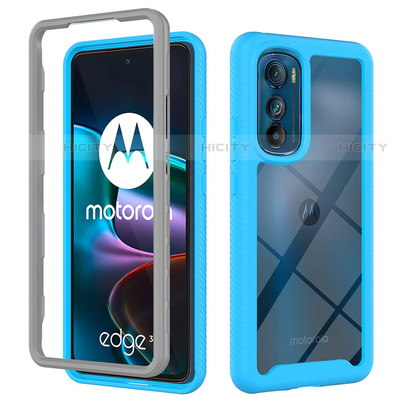 Silikon Schutzhülle Rahmen Tasche Hülle Durchsichtig Transparent 360 Grad Ganzkörper für Motorola Moto Edge 30 5G Cyan