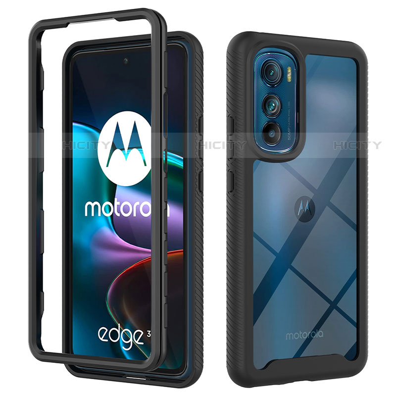 Silikon Schutzhülle Rahmen Tasche Hülle Durchsichtig Transparent 360 Grad Ganzkörper für Motorola Moto Edge 30 5G Schwarz