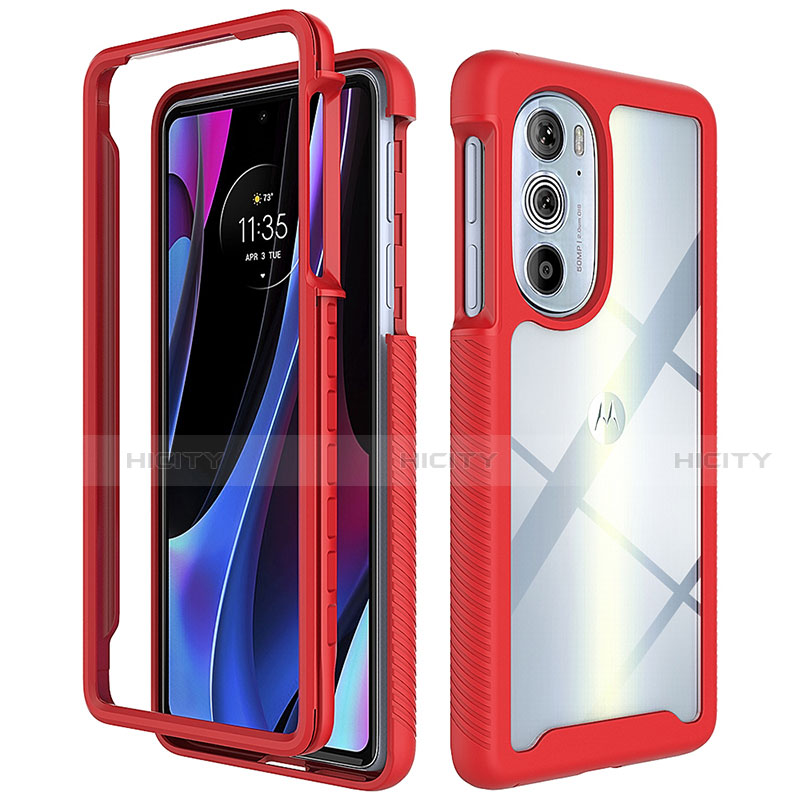 Silikon Schutzhülle Rahmen Tasche Hülle Durchsichtig Transparent 360 Grad Ganzkörper für Motorola Moto Edge 30 Pro 5G Rot