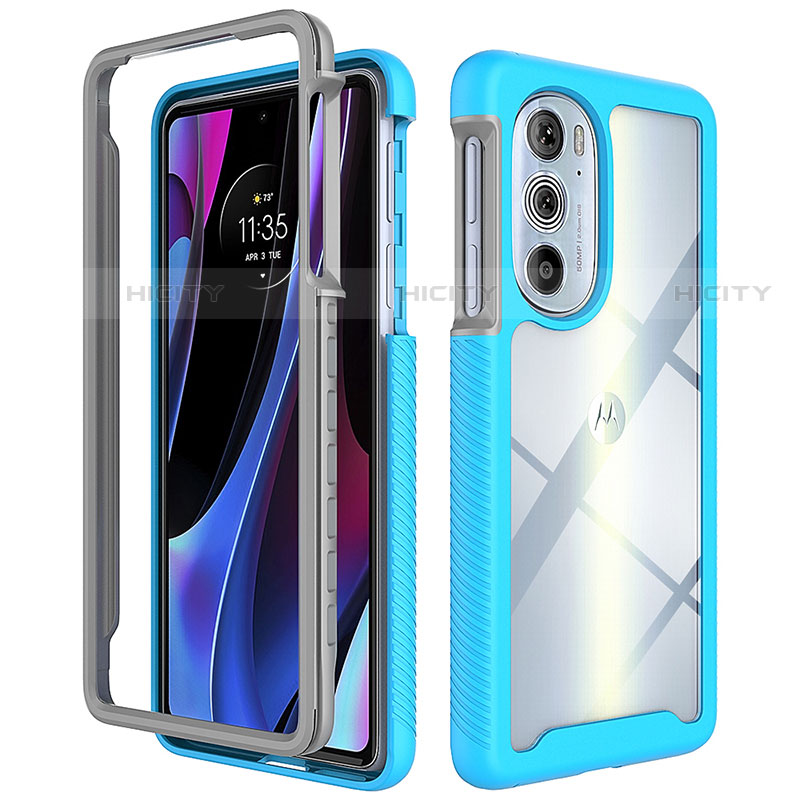 Silikon Schutzhülle Rahmen Tasche Hülle Durchsichtig Transparent 360 Grad Ganzkörper für Motorola Moto Edge Plus (2022) 5G Cyan