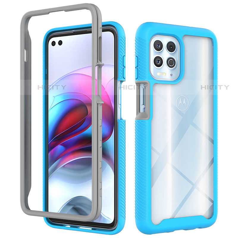 Silikon Schutzhülle Rahmen Tasche Hülle Durchsichtig Transparent 360 Grad Ganzkörper für Motorola Moto Edge S 5G Cyan