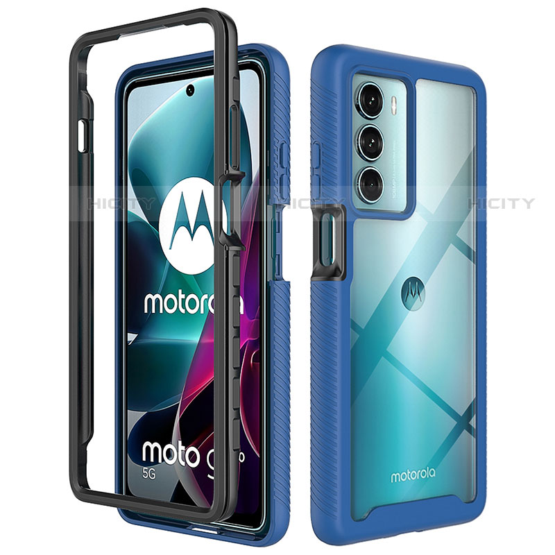 Silikon Schutzhülle Rahmen Tasche Hülle Durchsichtig Transparent 360 Grad Ganzkörper für Motorola Moto Edge S30 5G Blau Plus