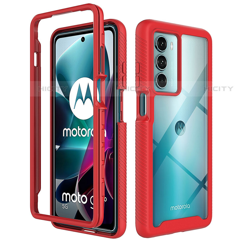 Silikon Schutzhülle Rahmen Tasche Hülle Durchsichtig Transparent 360 Grad Ganzkörper für Motorola Moto Edge S30 5G Rot