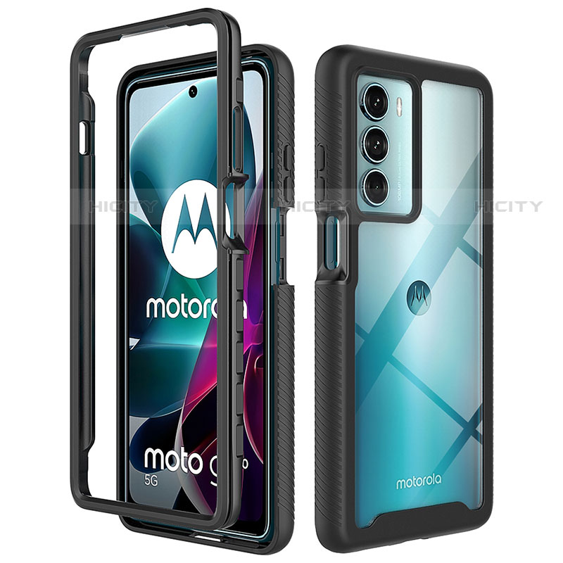 Silikon Schutzhülle Rahmen Tasche Hülle Durchsichtig Transparent 360 Grad Ganzkörper für Motorola Moto Edge S30 5G Schwarz