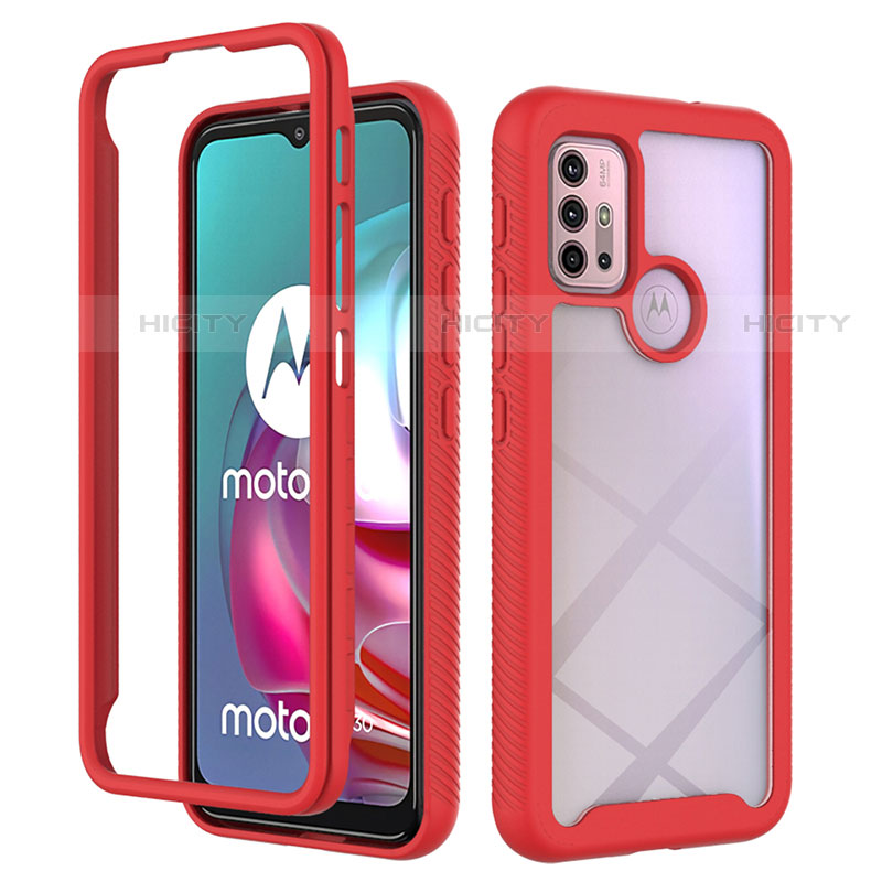 Silikon Schutzhülle Rahmen Tasche Hülle Durchsichtig Transparent 360 Grad Ganzkörper für Motorola Moto G10 Power Rot