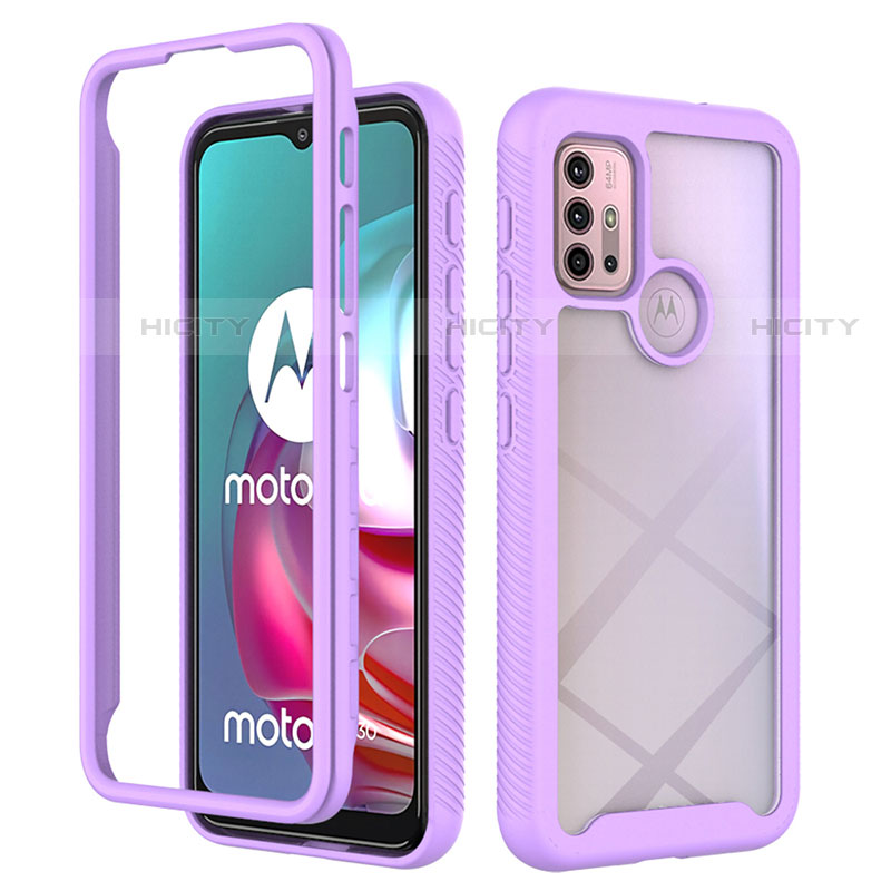 Silikon Schutzhülle Rahmen Tasche Hülle Durchsichtig Transparent 360 Grad Ganzkörper für Motorola Moto G10 Power Violett Plus