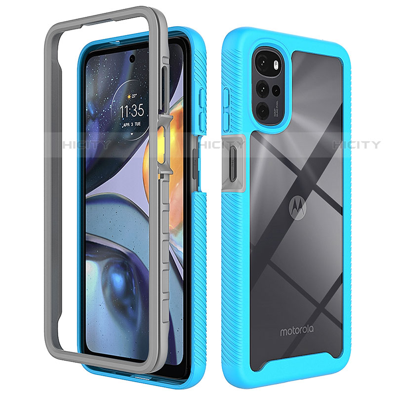 Silikon Schutzhülle Rahmen Tasche Hülle Durchsichtig Transparent 360 Grad Ganzkörper für Motorola Moto G22 Cyan Plus