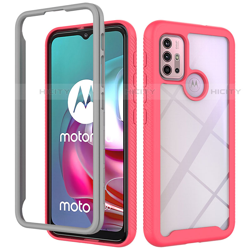 Silikon Schutzhülle Rahmen Tasche Hülle Durchsichtig Transparent 360 Grad Ganzkörper für Motorola Moto G30 Pink