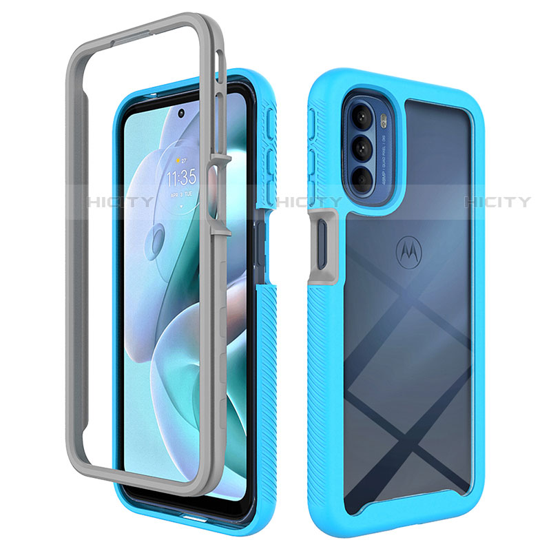 Silikon Schutzhülle Rahmen Tasche Hülle Durchsichtig Transparent 360 Grad Ganzkörper für Motorola Moto G31 Cyan