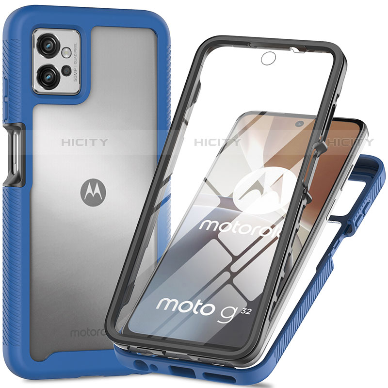 Silikon Schutzhülle Rahmen Tasche Hülle Durchsichtig Transparent 360 Grad Ganzkörper für Motorola Moto G32 Blau